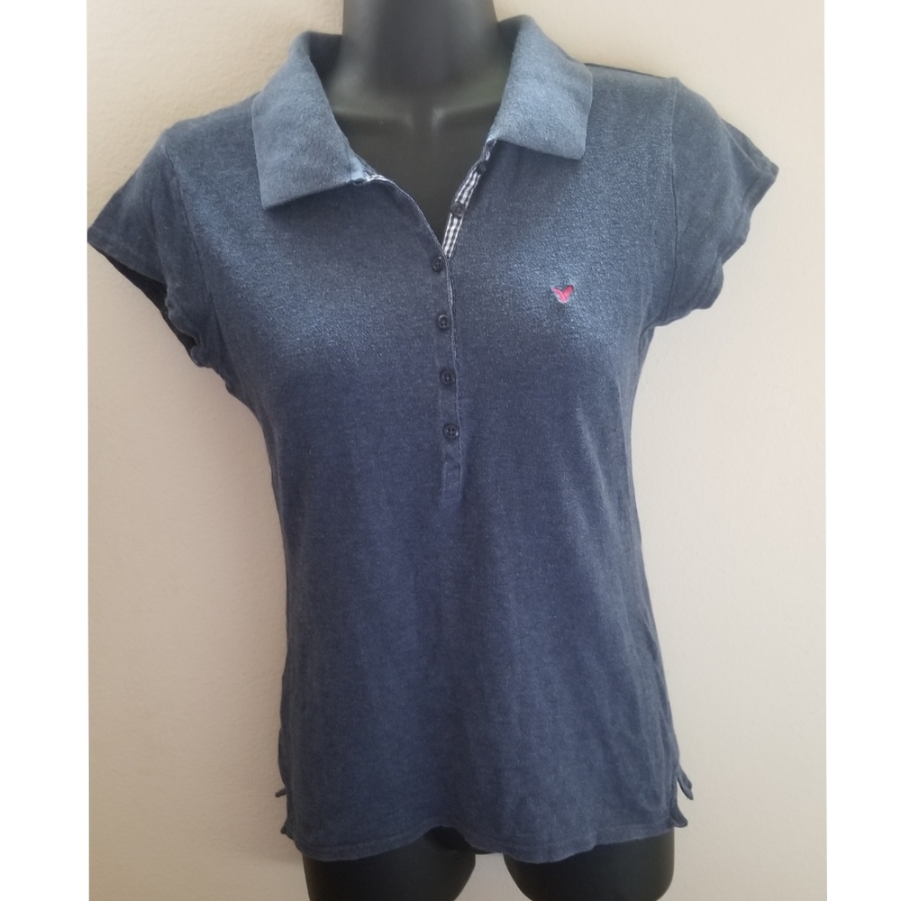 American Eagle Outfitters Dark Blue Fitted Polo